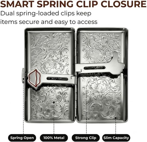 Youeon Vintage Metal Card Holder Case for Men, Spring Clip Slim Pocket Case, Holds Cash, King & 100mm Size, 2 Inch Photos, Small Essentials, Engraved Gunmetal Portable Gift for Dad, Husband in Kuwait