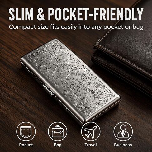Youeon Vintage Metal Card Holder Case for Men, Spring Clip Slim Pocket Case, Holds Cash, King & 100mm Size, 2 Inch Photos, Small Essentials, Engraved Gunmetal Portable Gift for Dad, Husband in Kuwait