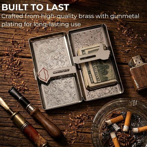 Youeon Vintage Metal Card Holder Case for Men, Spring Clip Slim Pocket Case, Holds Cash, King & 100mm Size, 2 Inch Photos, Small Essentials, Engraved Gunmetal Portable Gift for Dad, Husband in Kuwait