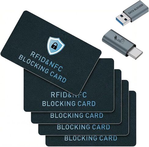 RFID Blocking Card, Credit Card Protector, Protects entire wallet, RFID/NFC Contactless Bank Card Protector, ID ATM Guard Card Blocker, with usb data blocker, 5-Pack in Kuwait