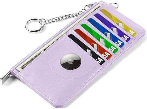 محفظة رفيعة لحمل بطاقات الائتمان بتقنية RFID مع جيب للنقود بسحاب وسلسلة مفاتيح، محفظة Airtag رفيعة للرجال والنساء in Kuwait