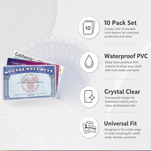 10 Pack Social Security Card Protector Sleeves, Clear PVC ID Card Holders - Waterproof for Medicare Credit Driver's License in Saudi Arabia