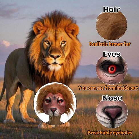 Lion Head Mask, Fierce Lion Latex Half Face Masks for Adults Animal Masquerade Cosplay Dress Up Party Props in Saudi Arabia