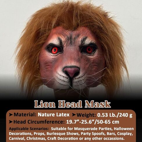 Lion Head Mask, Fierce Lion Latex Half Face Masks for Adults Animal Masquerade Cosplay Dress Up Party Props in Saudi Arabia