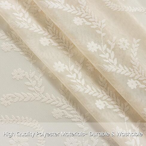 WAZZIO Boho Lace Curtains 2 Panels 84 Inches Long-Cute Vintage Victorian Sheer Panels with French Country Flower Pattern & Tassel Light Filtering Privacy for Bedroom Dining Living Room,Beige in Kuwait
