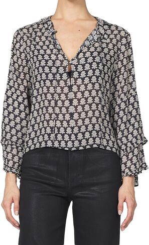 DEAR JOHN Jacquel Novelty Blouse Women's Long Sleeve Relaxed Fit Ruffle Front Button-Up Top in Kuwait