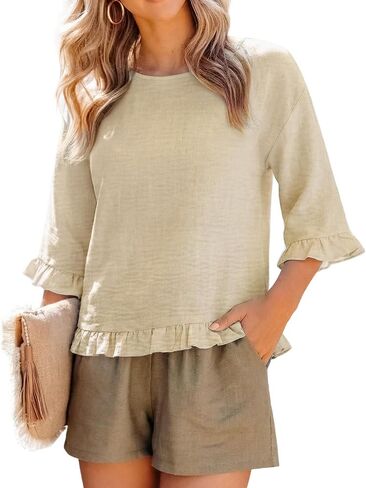 siliteelon Womens 3/4 Length Sleeve Ruffle Tops Flowy Dressy Casual Blouses Boho Summer Shirts Business Work 2026 Cute Outfit in Kuwait