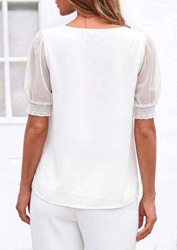 PRETTYGARDEN Womens Tops Dressy Casual Puff Sleeve Chiffon Blouses V Neck Business Work Shirts 2026 Summer Fashion Clothing in Kuwait