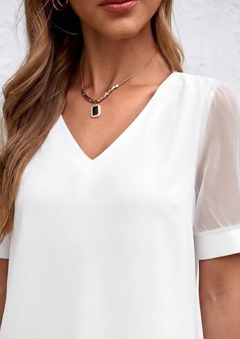 PRETTYGARDEN Womens Tops Dressy Casual Puff Sleeve Chiffon Blouses V Neck Business Work Shirts 2026 Summer Fashion Clothing in Kuwait