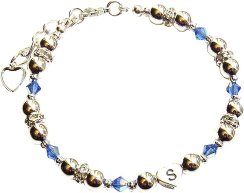 Sterling Silver Initial Charm Bracelet with Birthstones, Choice of Charm Birthstone Size, Personalized Jewelry for Girls, Beaded Heart Shaped Charm Bracelet Adjustable in Saudi Arabia