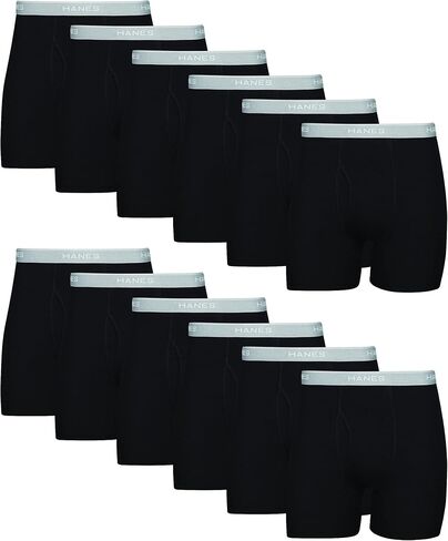 ملابس داخلية بوكسر للرجال من Hanes، ملابس داخلية Cool Dri ماصة للرطوبة، قطن غير قابل للركوب للرجال، 72 قطعة - أسود، مقاس صغير in Kuwait