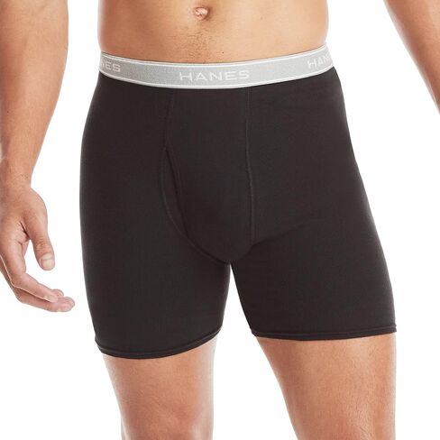 ملابس داخلية بوكسر للرجال من Hanes، ملابس داخلية Cool Dri ماصة للرطوبة، قطن غير قابل للركوب للرجال، 72 قطعة - أسود، مقاس صغير in Kuwait