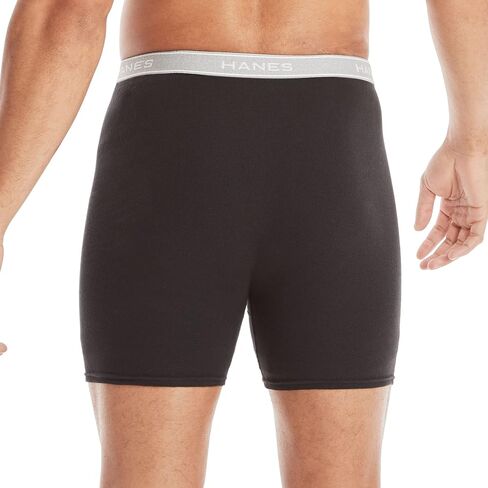 ملابس داخلية بوكسر للرجال من Hanes، ملابس داخلية Cool Dri ماصة للرطوبة، قطن غير قابل للركوب للرجال، 72 قطعة - أسود، مقاس صغير in Kuwait