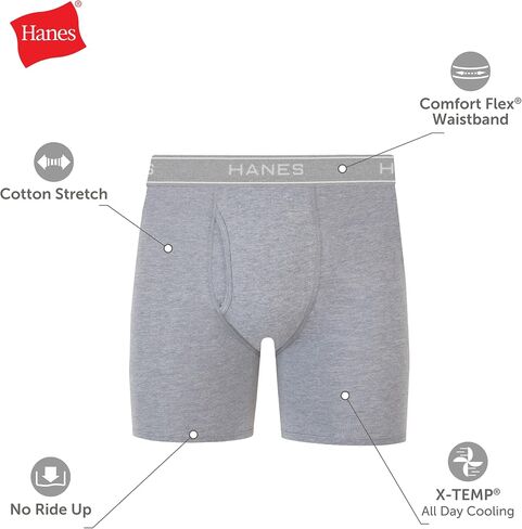 ملابس داخلية بوكسر للرجال من Hanes، ملابس داخلية Cool Dri ماصة للرطوبة، قطن غير قابل للركوب للرجال، 72 قطعة - أسود، مقاس صغير in Kuwait