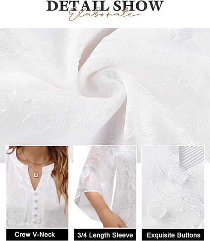 Youtalia Women's Flowy Casual Classy V Neck Blouses 3/4 Sleeve Elegant Floral Double Layers Tops Shirts in Saudi Arabia