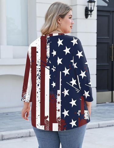 LOMON 3/4 Length Sleeve Womens Plus Size Tops V Neck Tunic Blouses Dressy Casual Oversized Basic Tees Loose Fit Shirts in Kuwait