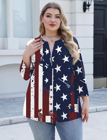 LOMON 3/4 Length Sleeve Womens Plus Size Tops V Neck Tunic Blouses Dressy Casual Oversized Basic Tees Loose Fit Shirts in Kuwait