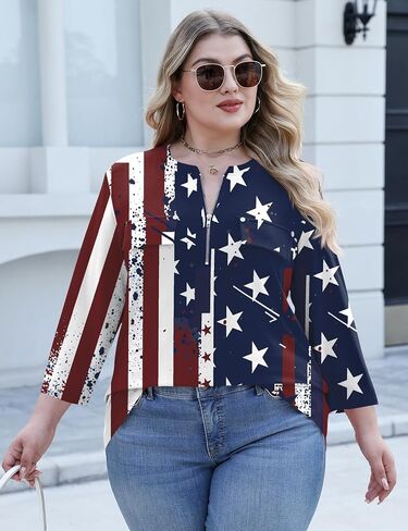 LOMON 3/4 Length Sleeve Womens Plus Size Tops V Neck Tunic Blouses Dressy Casual Oversized Basic Tees Loose Fit Shirts in Kuwait