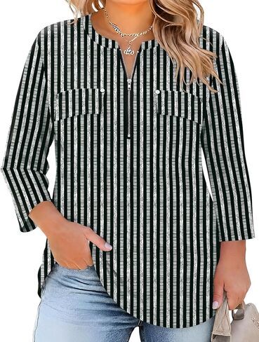 LOMON 3/4 Length Sleeve Womens Plus Size Tops V Neck Tunic Blouses Dressy Casual Oversized Basic Tees Loose Fit Shirts in Kuwait