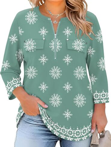 LOMON 3/4 Length Sleeve Womens Plus Size Tops V Neck Tunic Blouses Dressy Casual Oversized Basic Tees Loose Fit Shirts in Kuwait