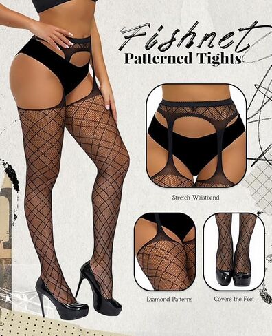 Women's Sexy Fishnet Stockings, Sheer Mesh Thigh High Pantyhose with Suspender Garter Belt for Lingerie in Kuwait