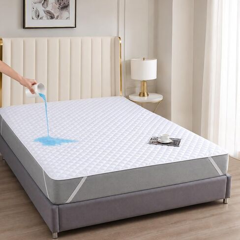 Queen Mattress Protector with Straps – 100% Waterproof – Fits Deep Mattresses – Soft and Noiseless Mattress Cover – No Slip – Strong Elastic for Secure Fit – Easy to Clean in Saudi Arabia