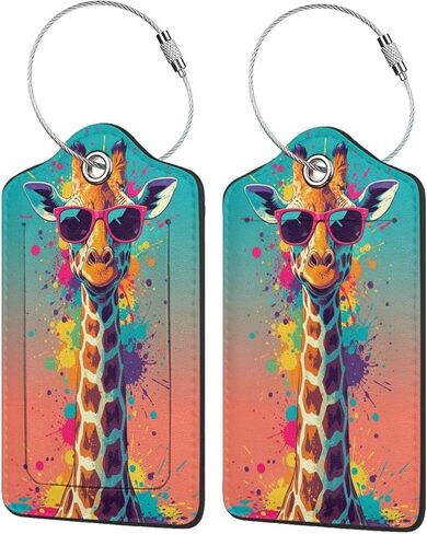Colorful Flower 2 PCS PU Leather Luggage Tags - Cruise Ship Essentials with Privacy Cover & Stainless Steel Loops, Waterproof Suitcase Tag Identifiers for Women Men Travel Bags in Saudi Arabia