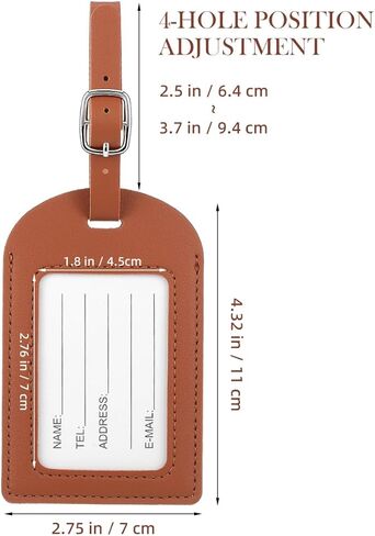 Garneck 6 Pcs Leather Luggage Tags for Suitcases: Brown Pu Travel Bag Tags with Adjustable Strap & Transparent Window Reusable Name Id Labels for Suitcases, Backpacks and Business Travel in Kuwait