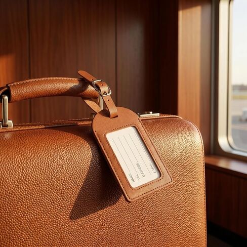 Garneck 6 Pcs Leather Luggage Tags for Suitcases: Brown Pu Travel Bag Tags with Adjustable Strap & Transparent Window Reusable Name Id Labels for Suitcases, Backpacks and Business Travel in Kuwait