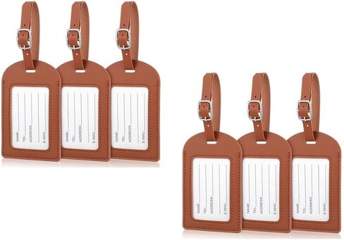 Garneck 6 Pcs Leather Luggage Tags for Suitcases: Brown Pu Travel Bag Tags with Adjustable Strap & Transparent Window Reusable Name Id Labels for Suitcases, Backpacks and Business Travel in Kuwait
