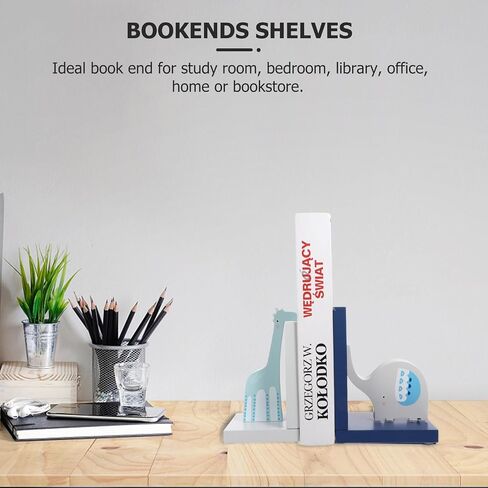 Creative Wooden Animal Bookends for Office and Home Non-Slip Decorative Book Holders with Stable Design for Organizing Books Files Magazines Shelves and Desks in Kuwait