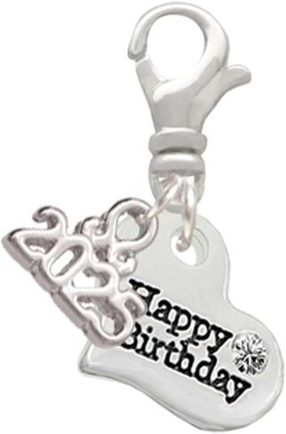 Delight Jewelry Silvertone Small Message Heart - Silver-tone Clip on Charm with Mini Year 2025 in Kuwait