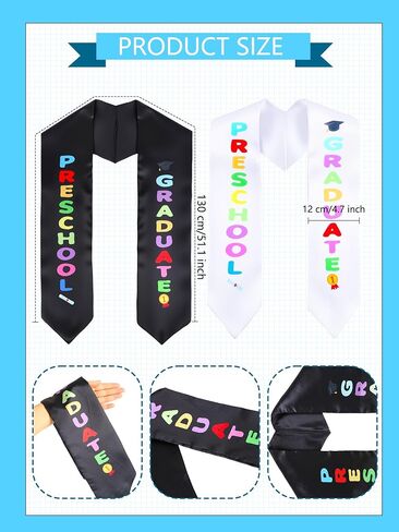 12 Pcs Preschool Graduation Stole Bulk Kindergarten Printed Graduate Sash Honor Graduation Gifts for Unisex Children (Black) in Kuwait