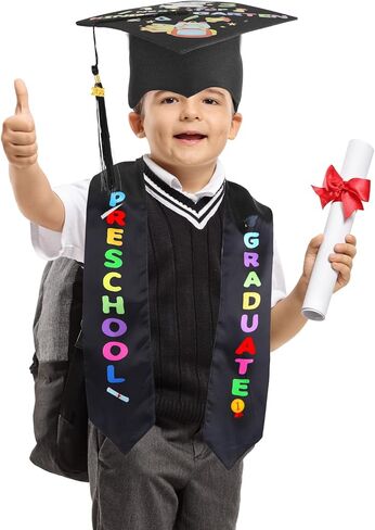 12 Pcs Preschool Graduation Stole Bulk Kindergarten Printed Graduate Sash Honor Graduation Gifts for Unisex Children (Black) in Kuwait