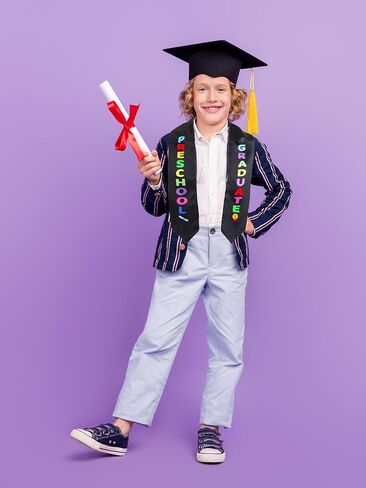 12 Pcs Preschool Graduation Stole Bulk Kindergarten Printed Graduate Sash Honor Graduation Gifts for Unisex Children (Black) in Kuwait