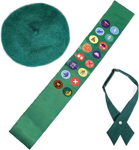Scout Costume Set, Scout Uniform Accessories Set, Green Beret and Sash with Merit Badge Display, Traditional Style, Youth Organization Gear in Saudi Arabia