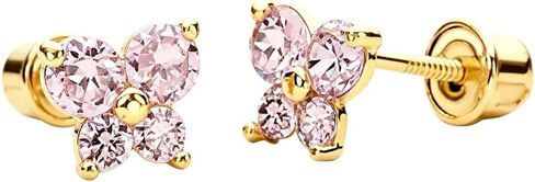 14K Yellow Gold Butterfly Stud Earrings with Screw Back,pink/Orange-Red 2 Vibrant Color Options for Women in Kuwait