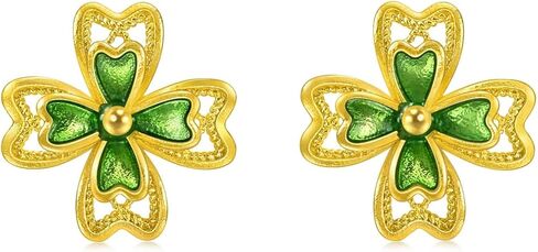 CHOW SANG SANG 999 24K Gold MINTYGREEN Lucky Four-Leaf Dainty Stud Earrings for Women 95579E Price-by-Weight Approx. 2.99g Gold in Kuwait
