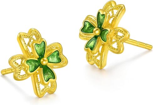 CHOW SANG SANG 999 24K Gold MINTYGREEN Lucky Four-Leaf Dainty Stud Earrings for Women 95579E Price-by-Weight Approx. 2.99g Gold in Kuwait