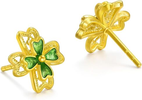 CHOW SANG SANG 999 24K Gold MINTYGREEN Lucky Four-Leaf Dainty Stud Earrings for Women 95579E Price-by-Weight Approx. 2.99g Gold in Kuwait