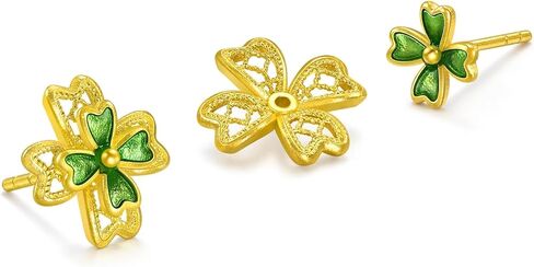 CHOW SANG SANG 999 24K Gold MINTYGREEN Lucky Four-Leaf Dainty Stud Earrings for Women 95579E Price-by-Weight Approx. 2.99g Gold in Kuwait