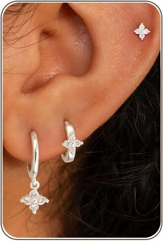 2/3 Pairs Earring Stacks, 14K Gold/White Gold Plated Earring Set for Multiple Piercing Hypoallergenic Jewelry Gift in Saudi Arabia