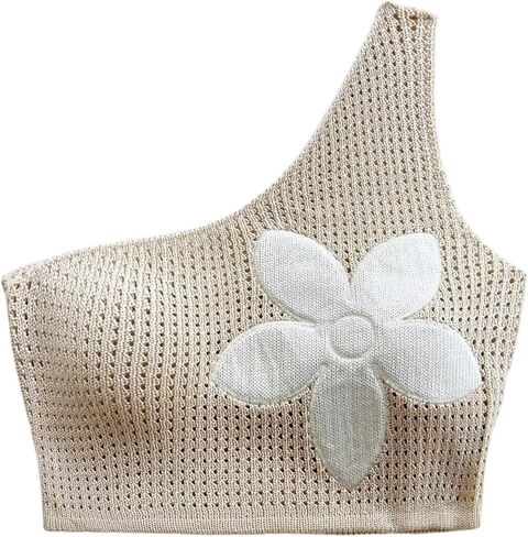 SOLY HUX Women's One Shoulder Sweater Tank Top Sleeveless Hollow Out Knit Boho Summer Crop Vest in Kuwait