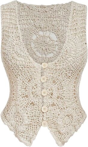 SHENHE Women's Plus Size Boho Crochet Vest Button Up Hollow Out Western Country Sweater Vest in Kuwait