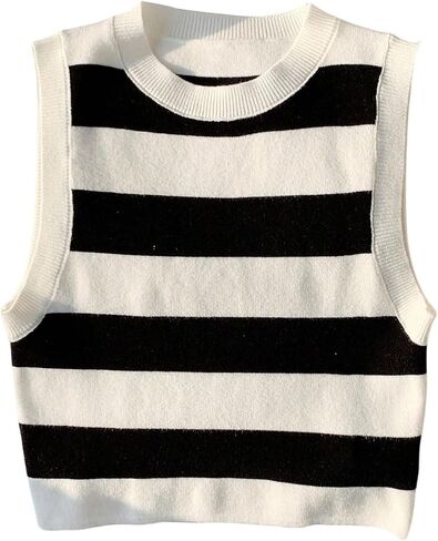 RoseSeek Women's Striped Knit Vest Crew Neck Sleeveless Pullover Sweater Tops Slim Fit Knitted Tank Tops in Kuwait