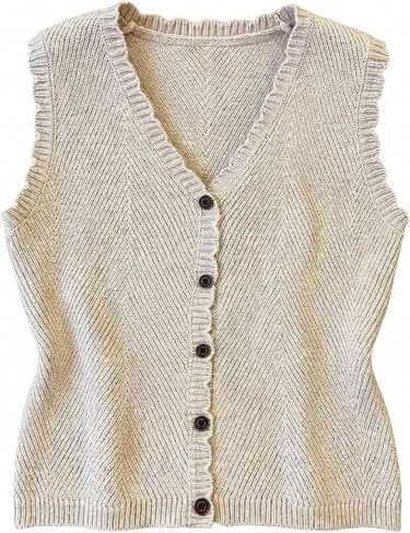 SOLY HUX Women's Button Up Sleeveless Sweater Vest Sleeveless V Neck Office Cardigan Knit Tank Tops in Kuwait