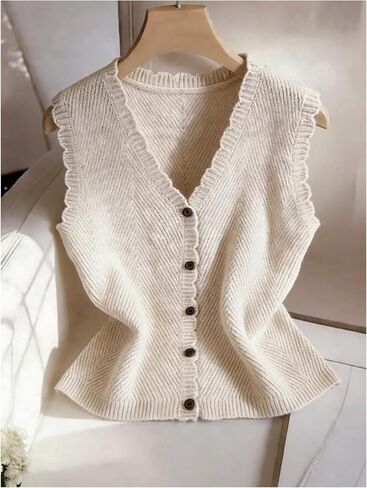SOLY HUX Women's Button Up Sleeveless Sweater Vest Sleeveless V Neck Office Cardigan Knit Tank Tops in Kuwait