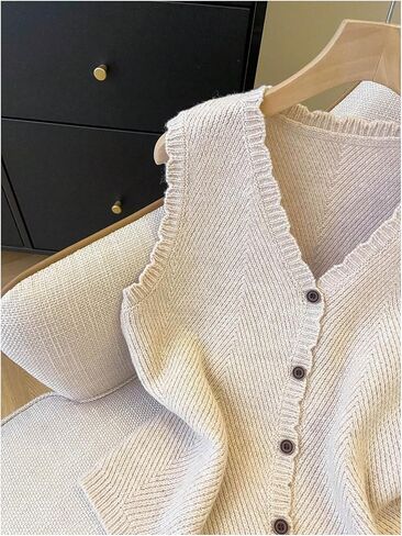SOLY HUX Women's Button Up Sleeveless Sweater Vest Sleeveless V Neck Office Cardigan Knit Tank Tops in Kuwait
