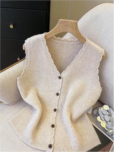 SOLY HUX Women's Button Up Sleeveless Sweater Vest Sleeveless V Neck Office Cardigan Knit Tank Tops in Kuwait