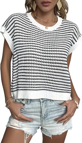 Sweater Vests for Women, Women's Sweater Vests-Cable Knit Sweater Women/,Short Sleeve Tops for Women,Ladies Sweater in Kuwait